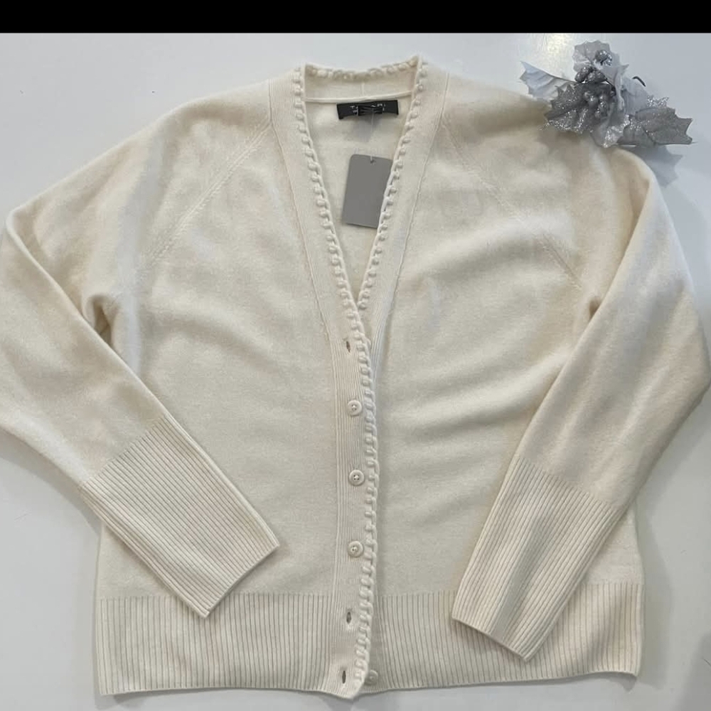 Tahari Cashmere  Cream Button-Up Cardigan Sz.S